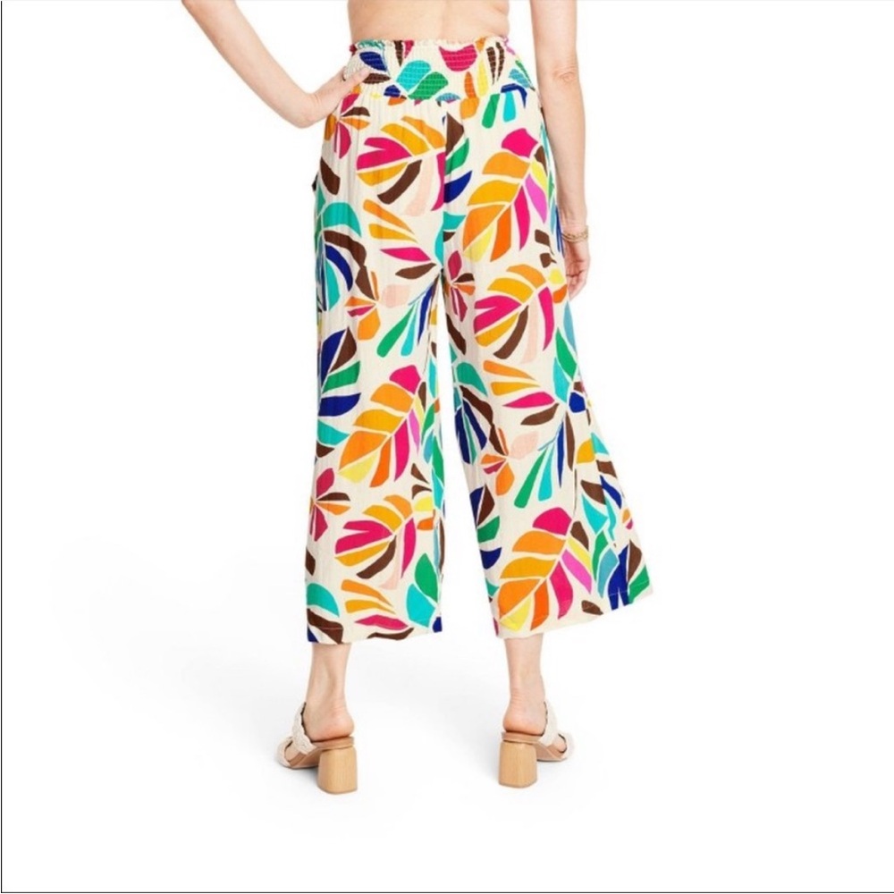 Vibrant Multicolor Leaf Print Wide Leg Pants